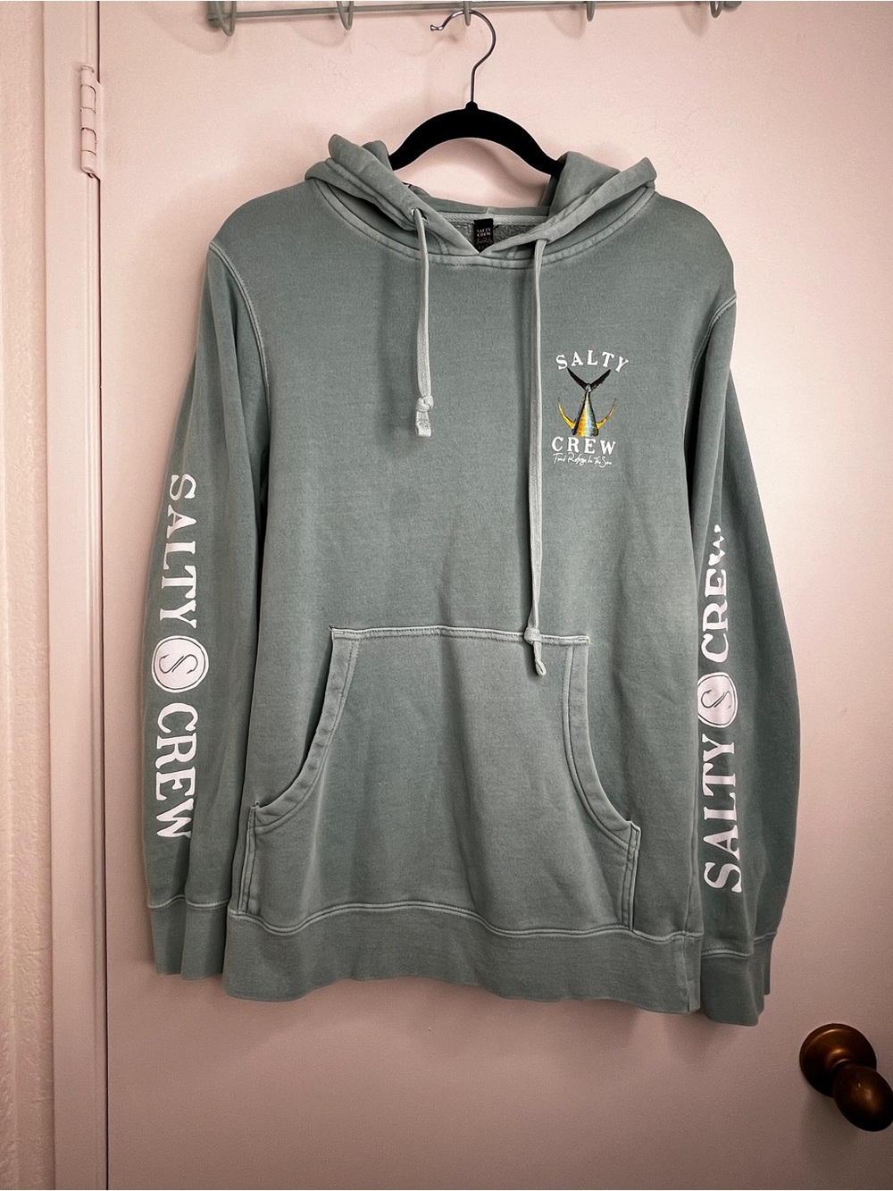 Salty Crew Find Refuge In The Sea Hoodie Sweatshirt Men Small Light Green Fish